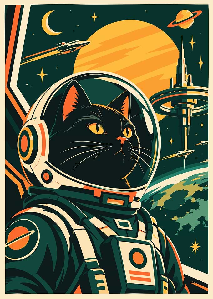 Black Cat Astronaut in Space