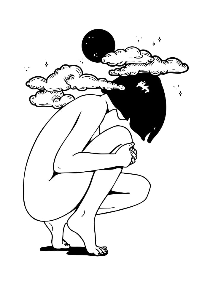 Minimalist Line Art of Crouching Figure