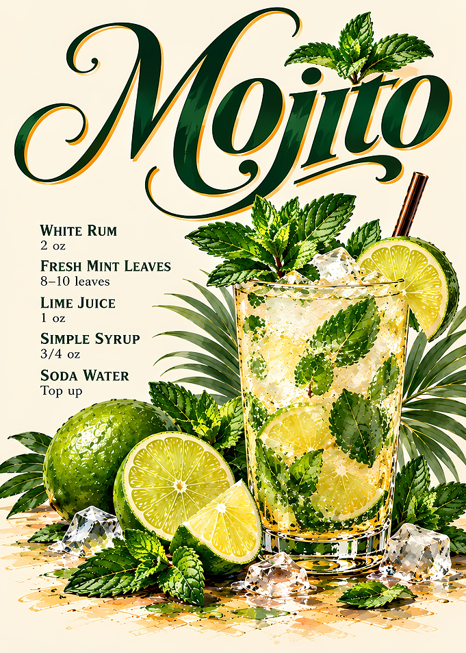 Mojito Cocktail Recipe Poster