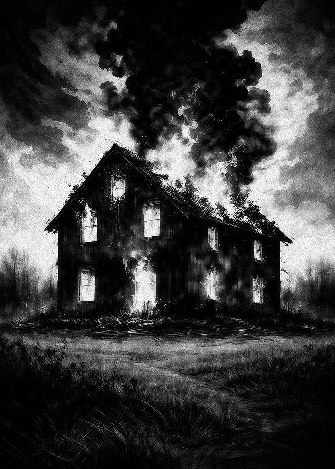 Burning House in Black and White