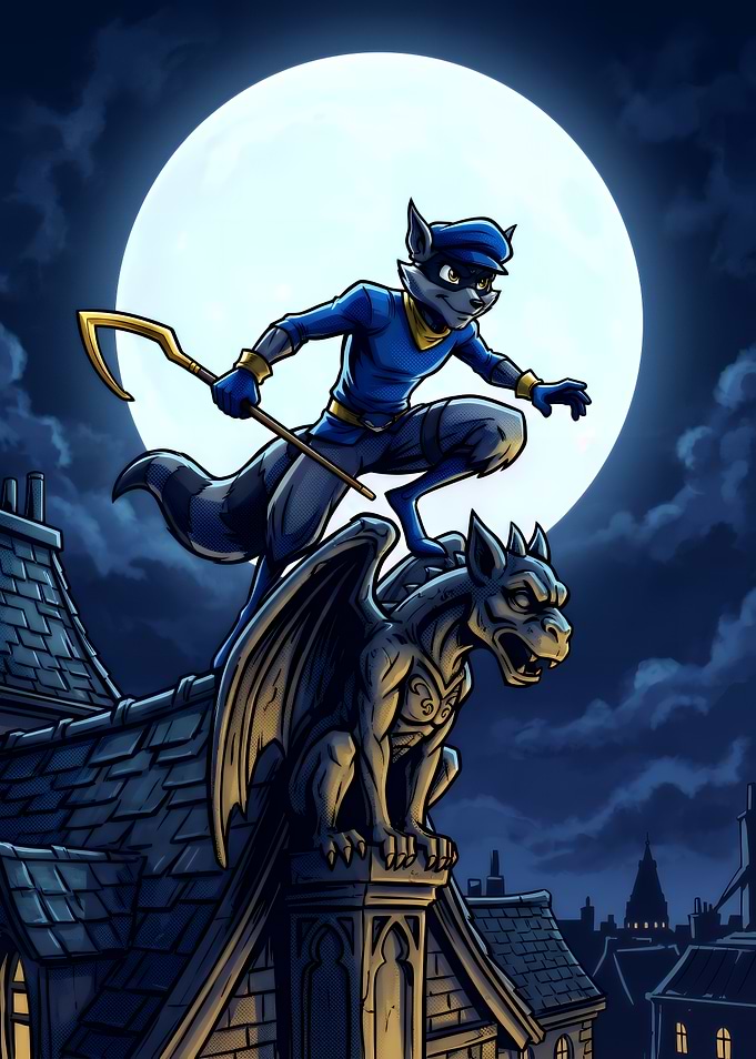Sly Cooper Perched on Gargoyle