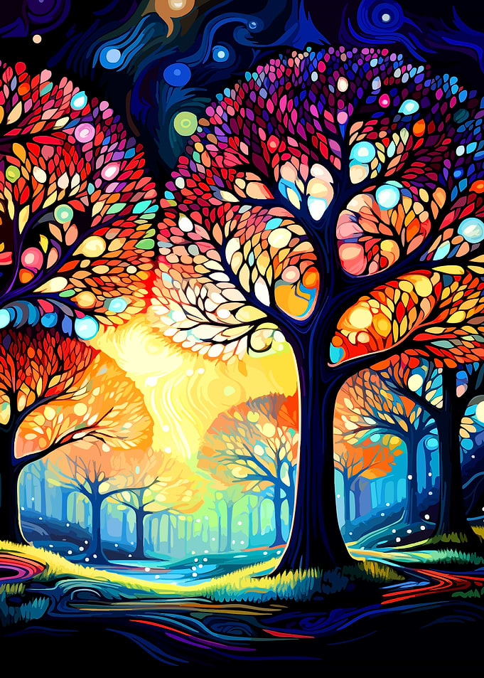 Vibrant Stained Glass Style Forest