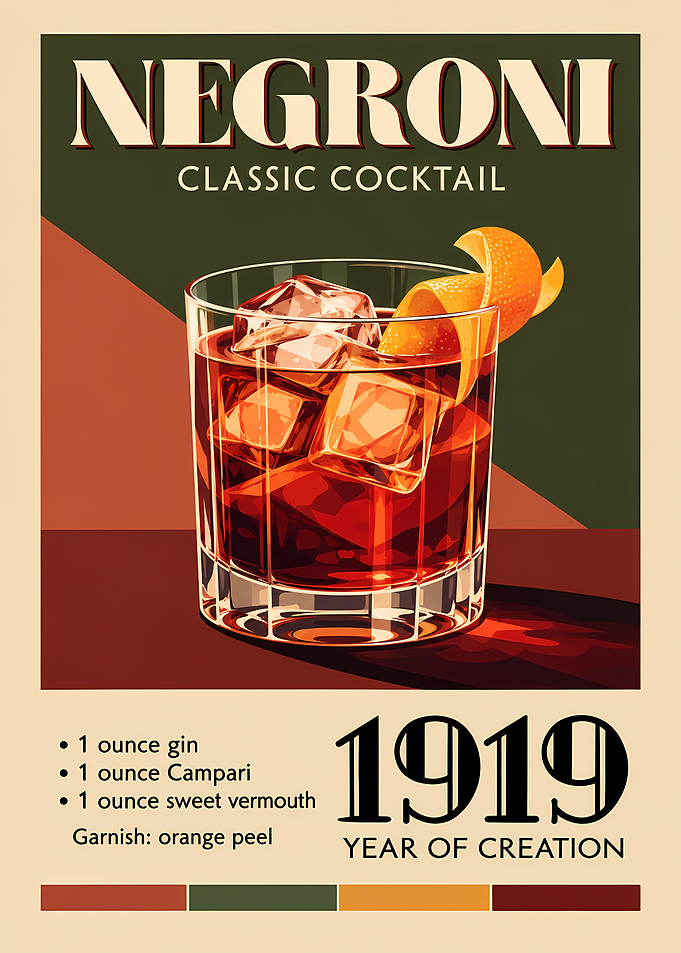 Negroni Classic Cocktail Vintage Poster