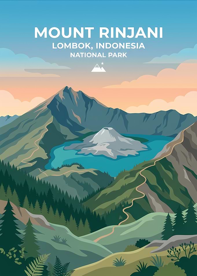 Mount Rinjani Travel Poster
