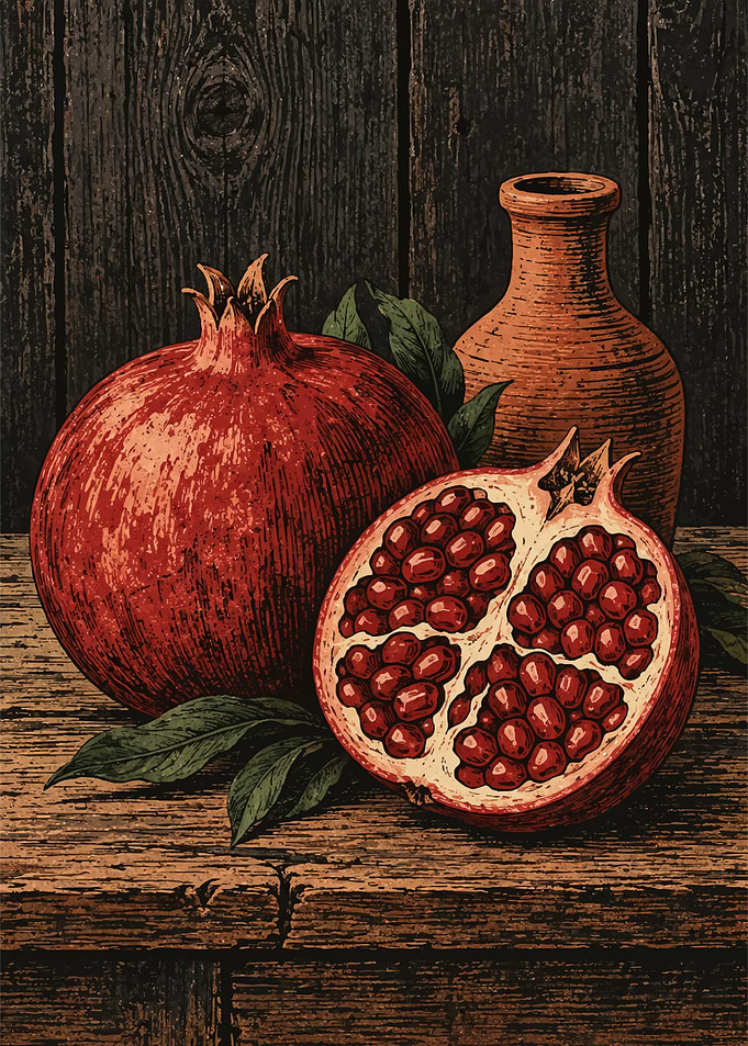 Still Life Pomegranate and Clay Pot