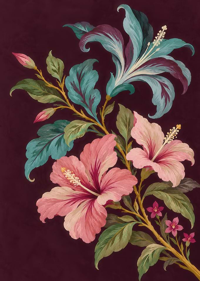 Elegant Tropical Hibiscus Floral Illustration