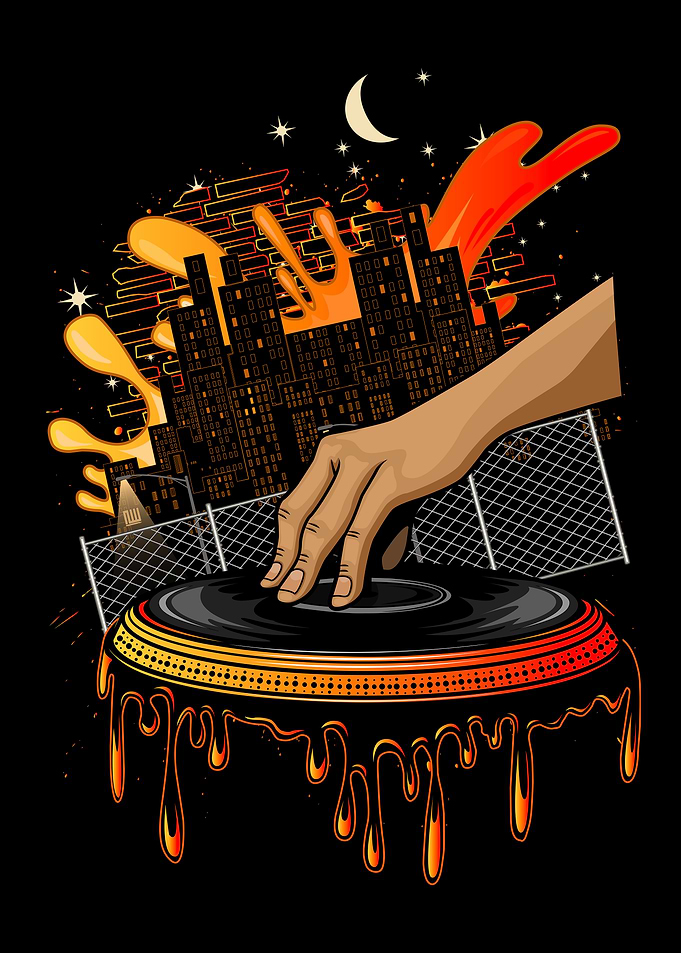 DJ Turntable Urban Night Illustration