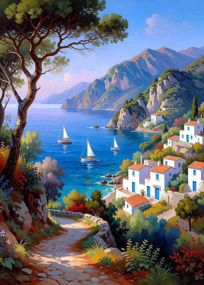 Mediterranean Coastal Village Landscape