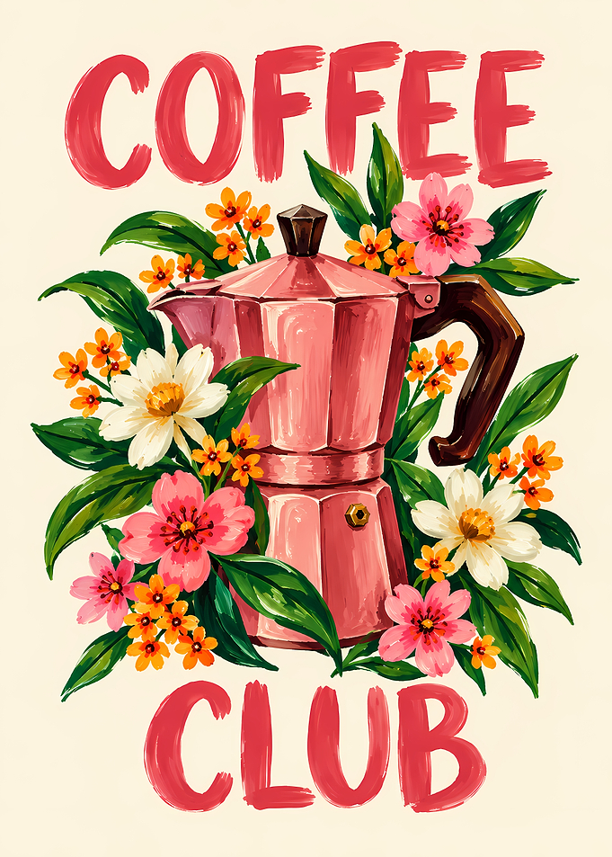 Coffee Club Floral Moka Pot Illustration