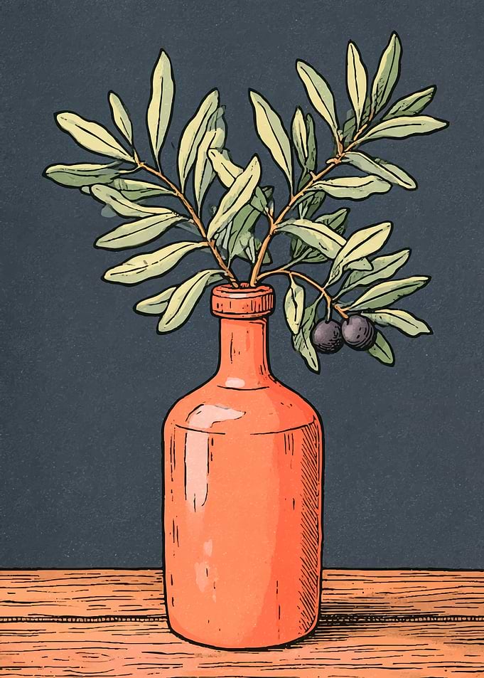 Olive Branch in Orange Bottle