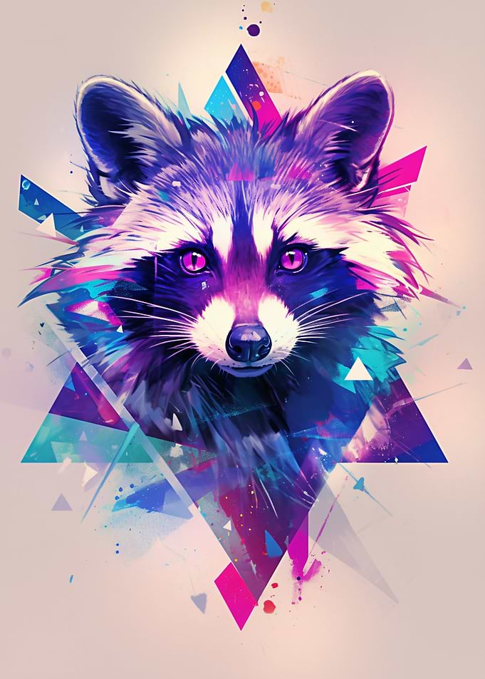 Abstract Geometric Raccoon Portrait
