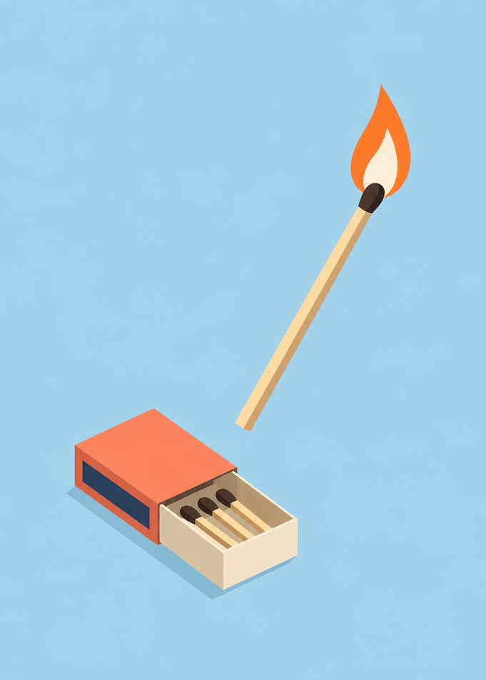 Minimalist Illustration of a Lit Match