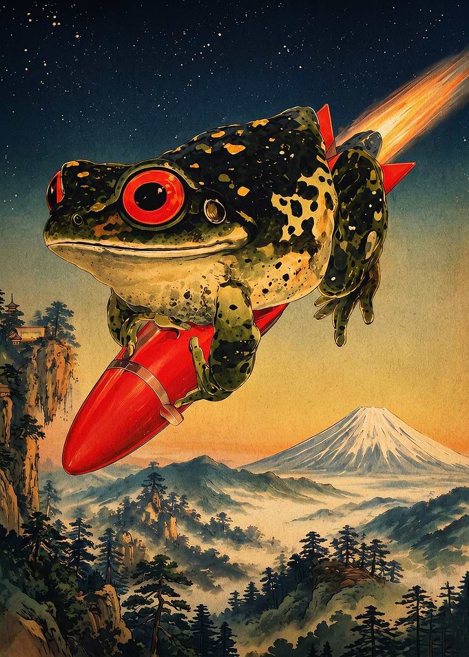 Frog Rocket Retro Japanese Art