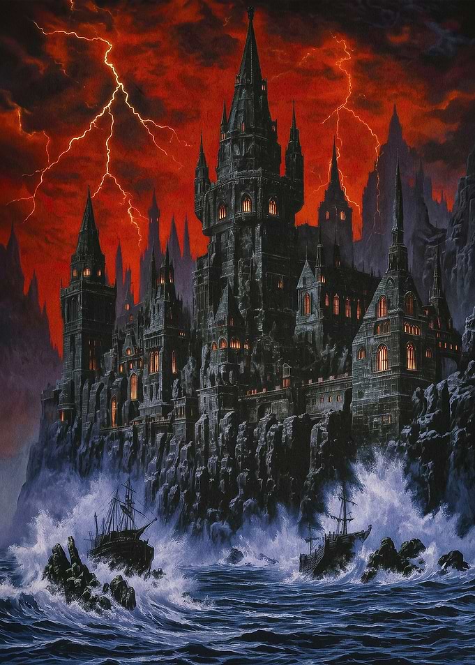 Dark Castle Lightning Storm Art