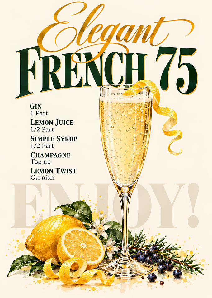Elegant French 75 Cocktail Recipe Poster
