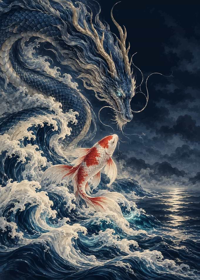 Dragon and Koi Fish Encounter