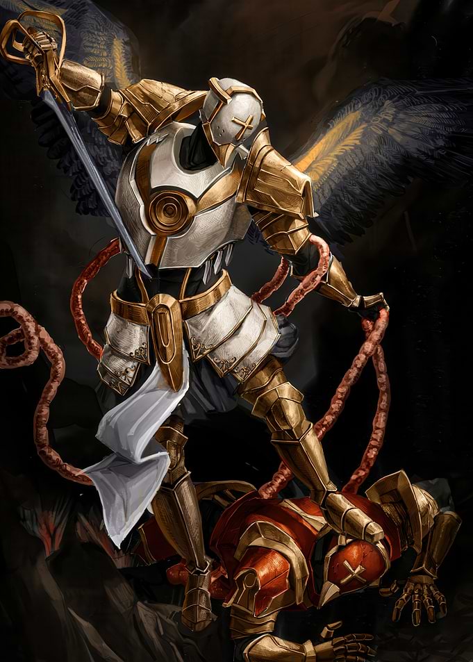 Golden Angel Warrior Defeating Foe
