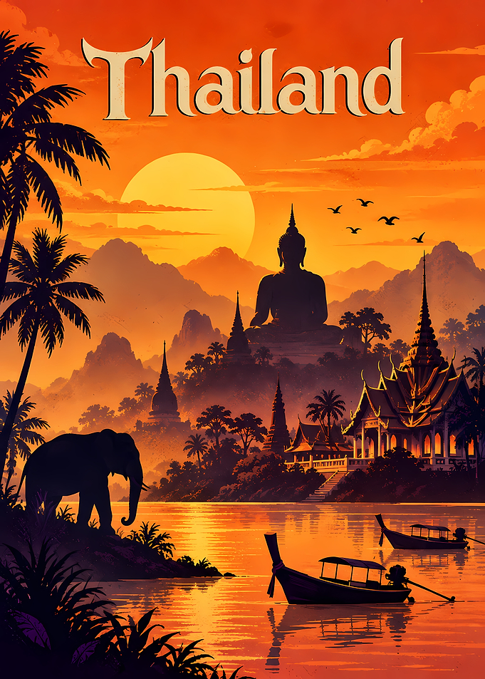 Thailand Travel Poster Sunset Landscape
