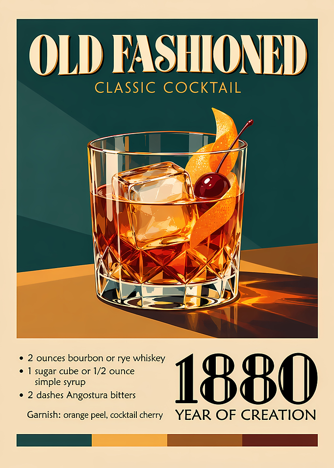 Old Fashioned Cocktail Recipe Poster