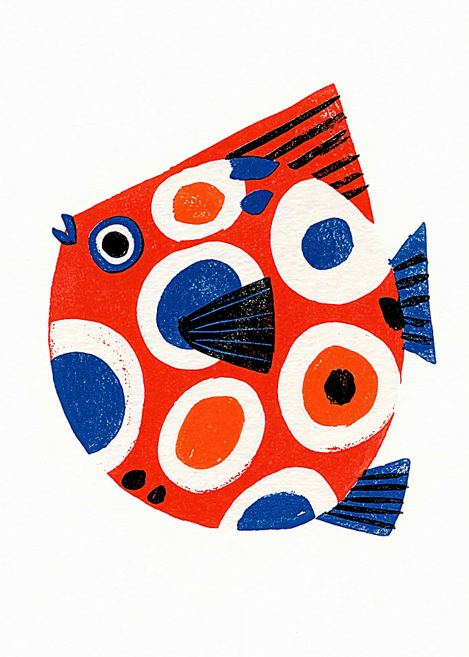 Abstract Red Fish Print