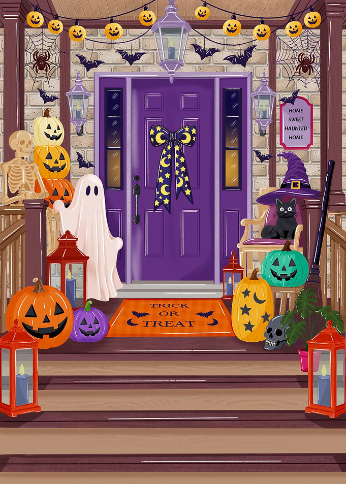 Festive Halloween Porch Decoration Illustration