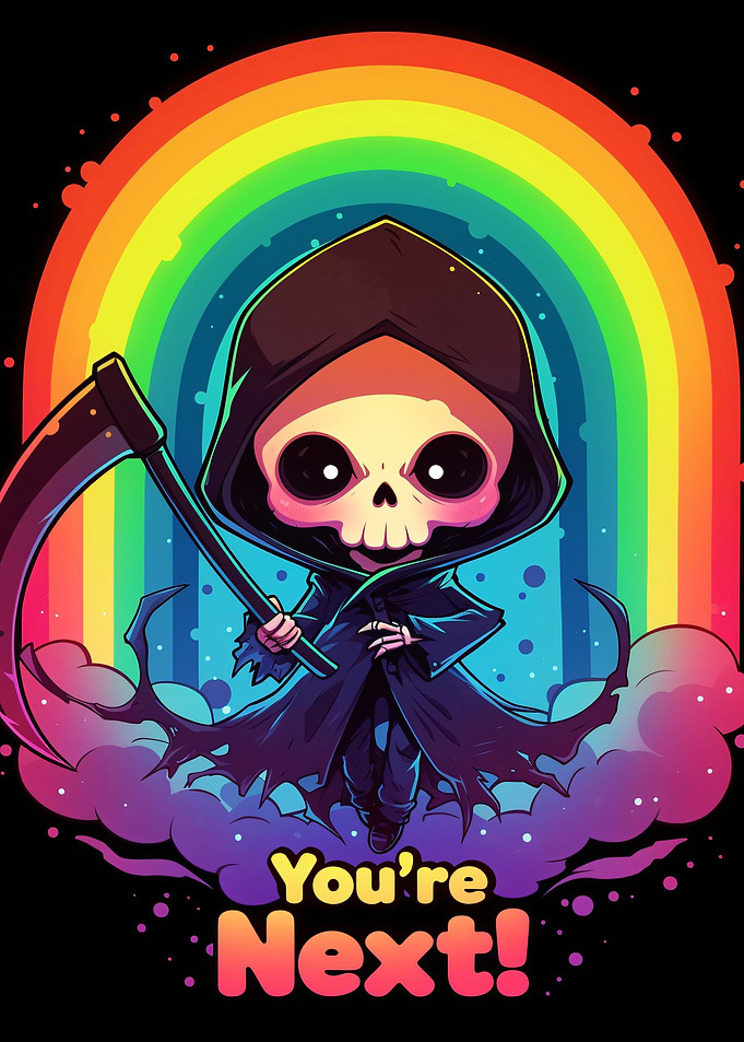 Cute Grim Reaper Rainbow Illustration