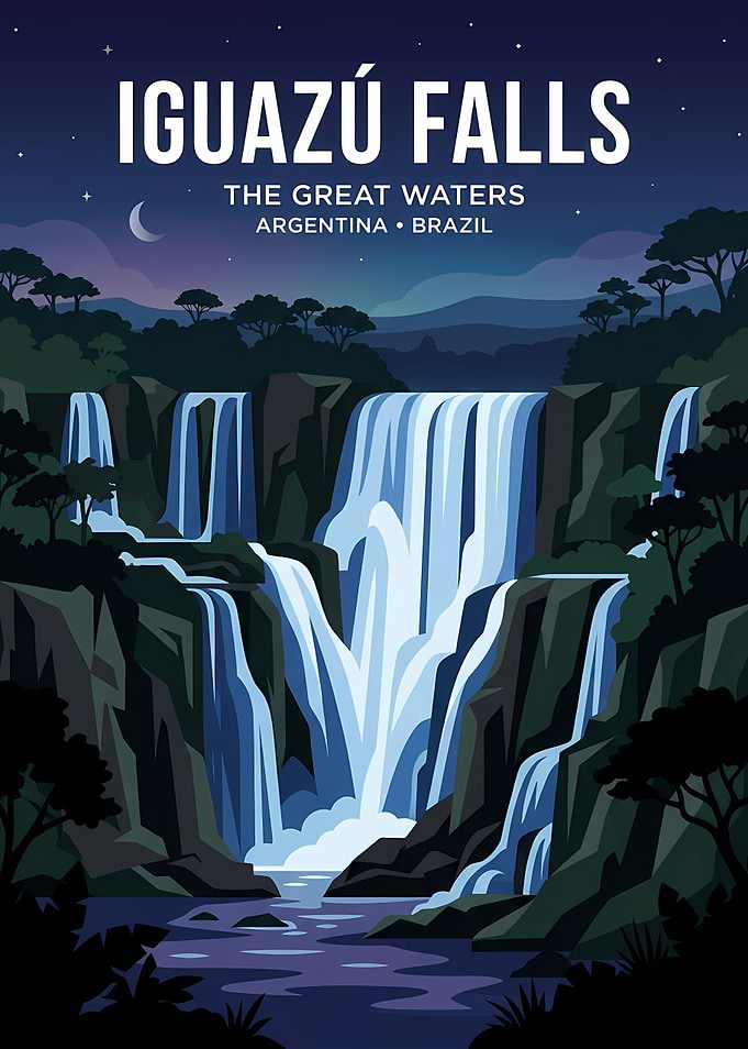 Iguazu Falls Night Travel Poster