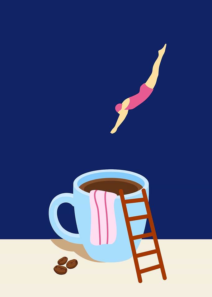 Diver Jumping Into Coffee Cup
