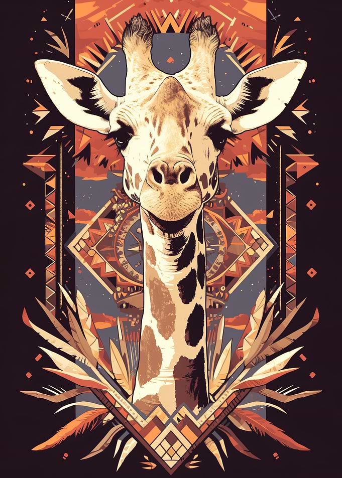 Geometric Tribal Giraffe Portrait