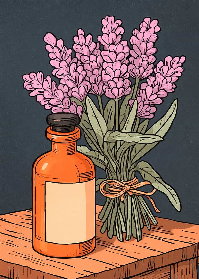 Lavender Bouquet and Apothecary Bottle