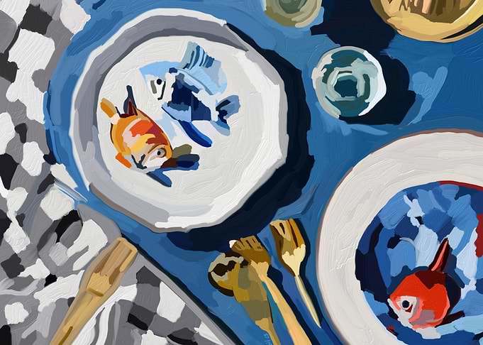Abstract Fish Dinner Table Painting