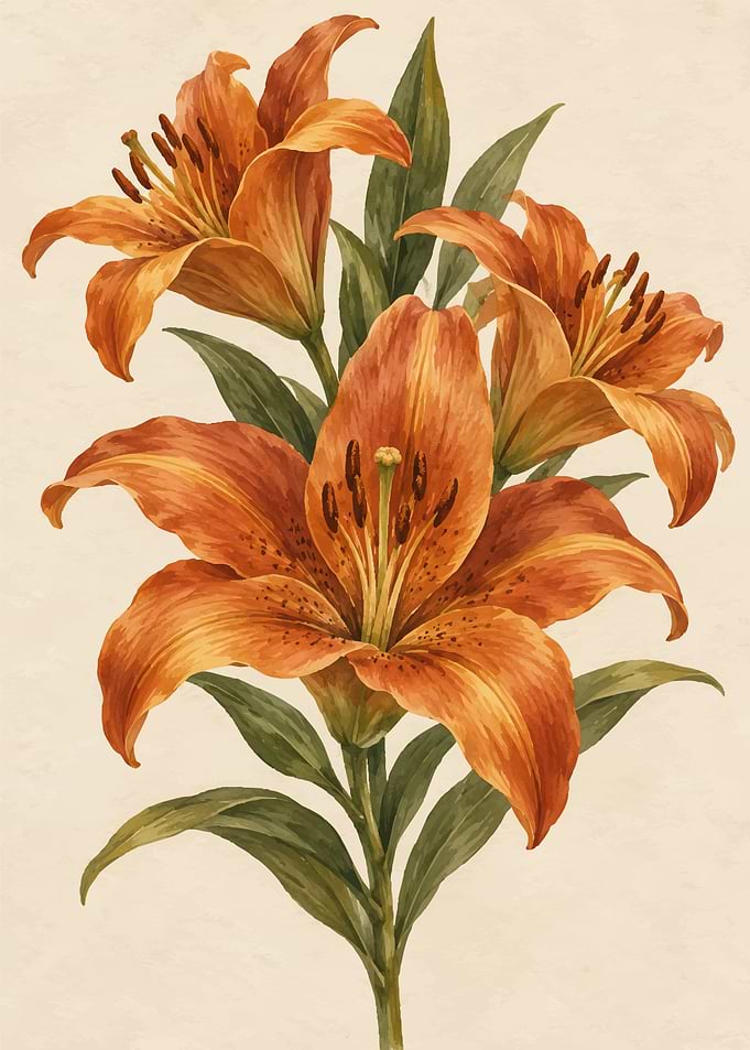Vintage Botanical Orange Lily Illustration