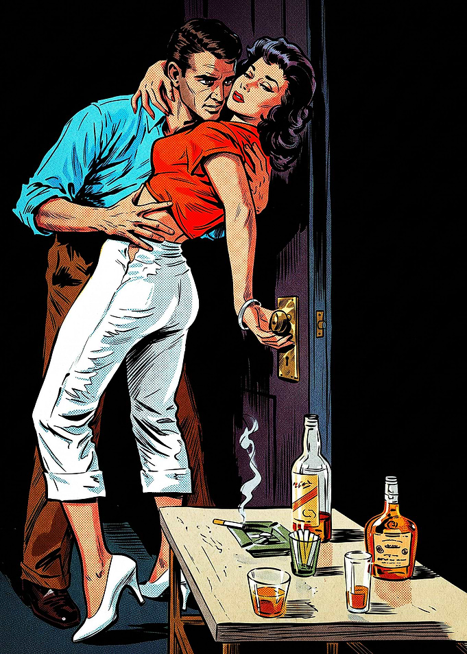 Vintage Noir Romance Illustration
