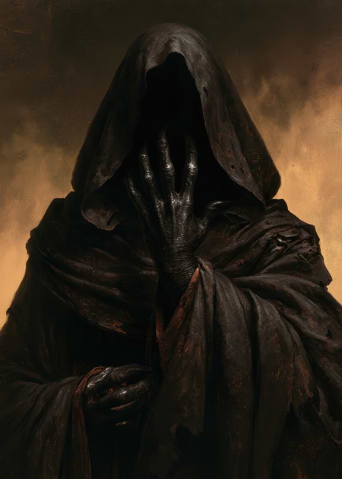 Dark Hooded Figure with Clawed Hand