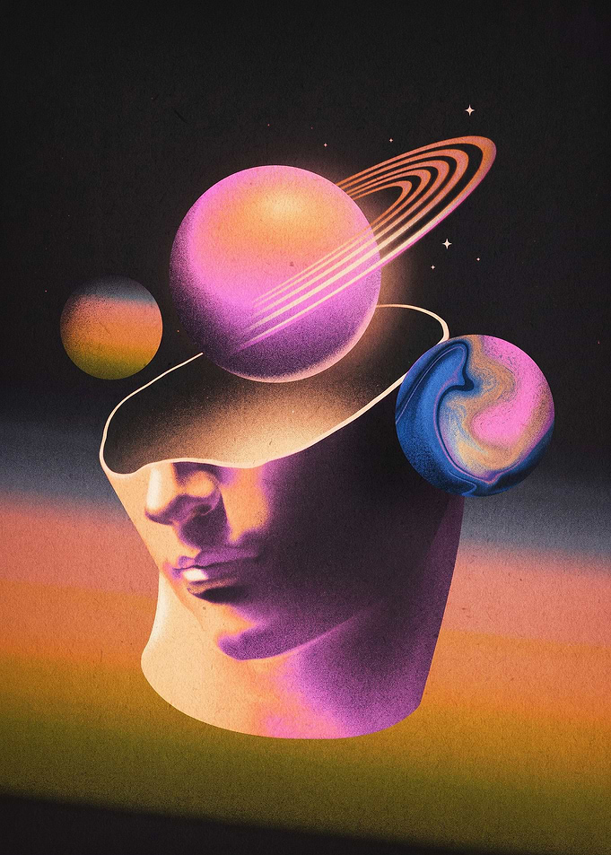 Cosmic Mind Retro Surreal Art Poste