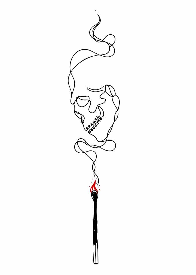 Minimalist Skull Matchstick Line Art