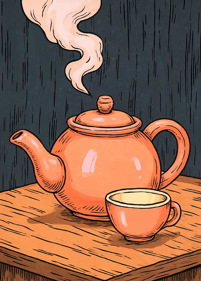 Steaming Teapot and Cup Illustration