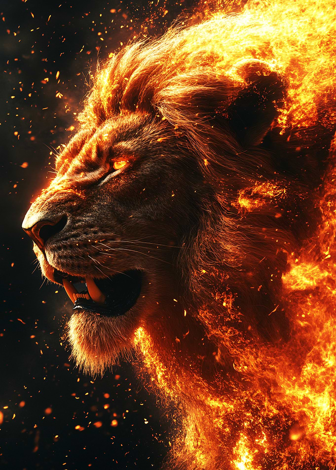Fiery Lion Head Portrait