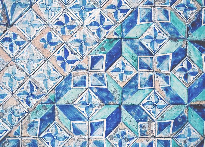 Rome, Italy | Vintage blue geometric and floral tiles from the Vatican museum with retro pastel aesthetic