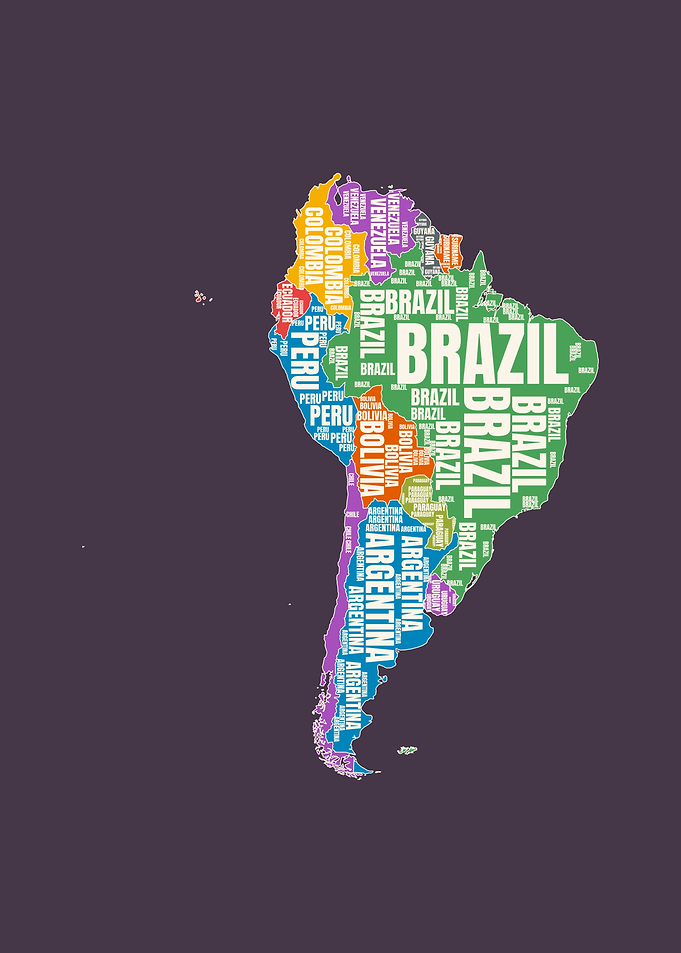 South America Typography Map Art