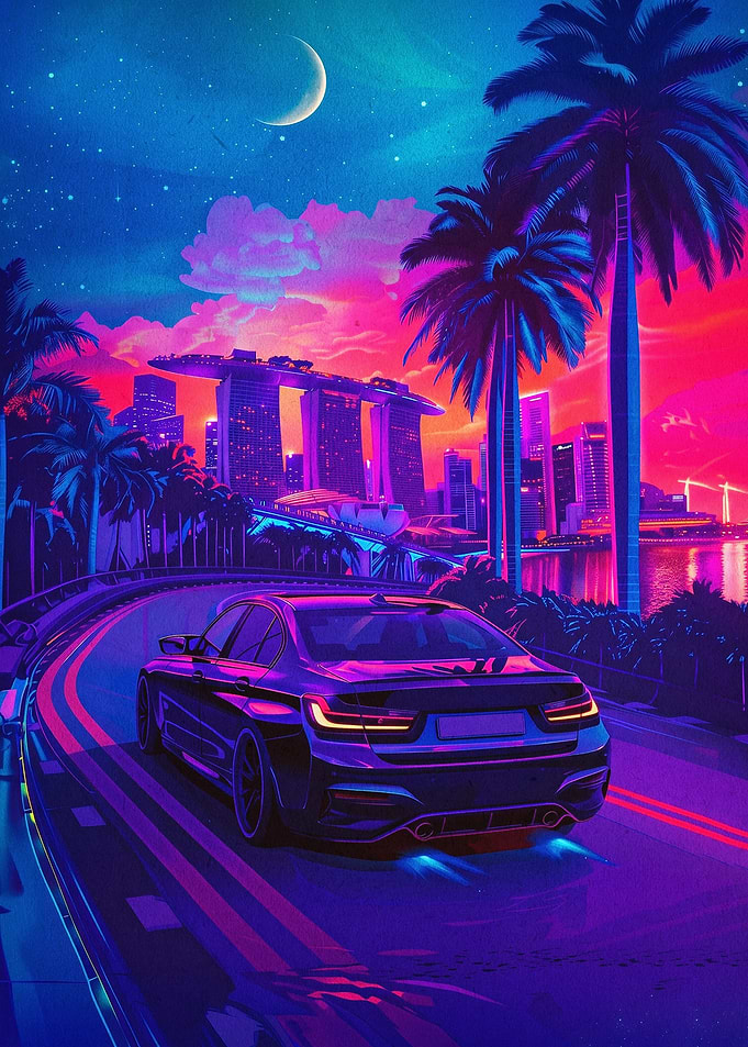 Neon Synthwave Drive Retro Poster