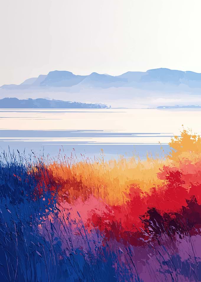 Vibrant Abstract Landscape with Mountains