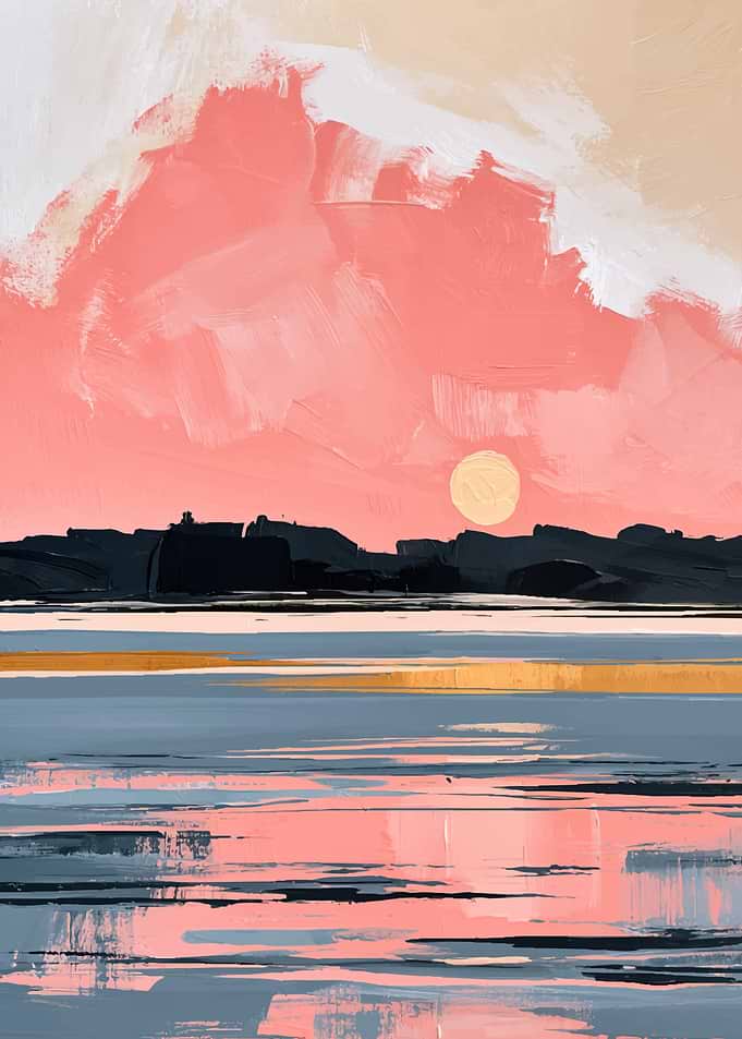 Abstract Pink Sunset Over Water