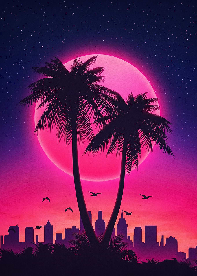 Retro Palm Trees Synthwave Poster