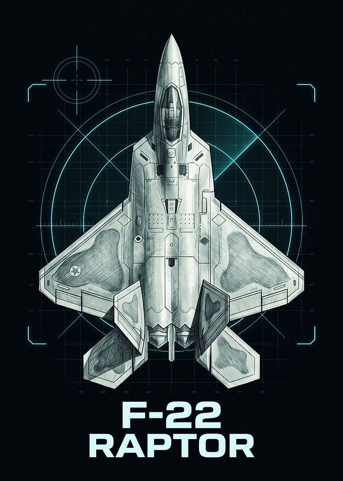 F-22 Raptor Blueprint Style Illustration