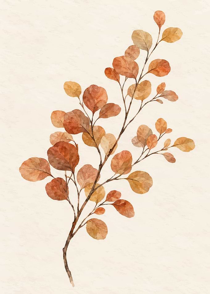 Watercolor Autumn Eucalyptus Branch Illustration