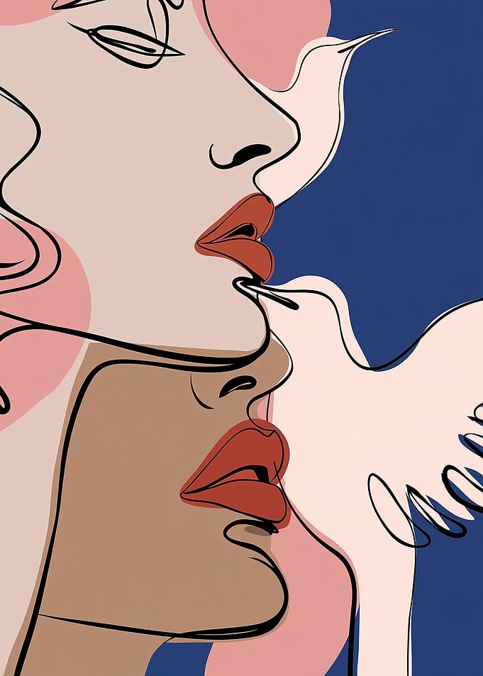 Abstract Line Art Faces and Dove
