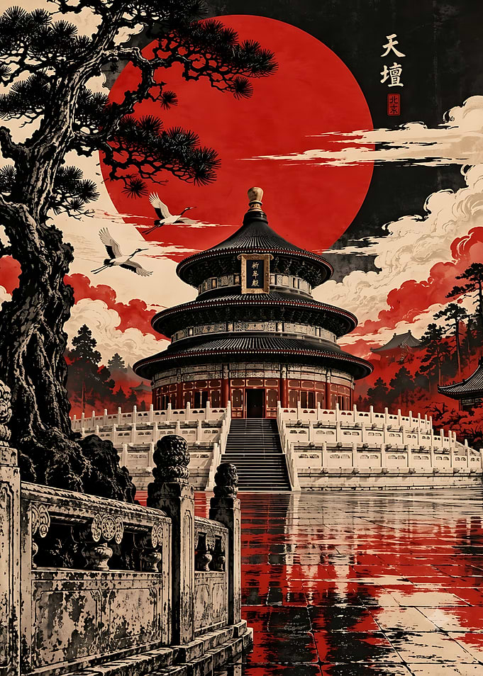 Temple of Heaven Red Sun Poster