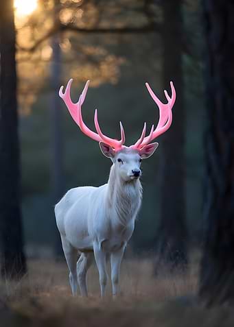 White Deer with Glowing Pink Antlers