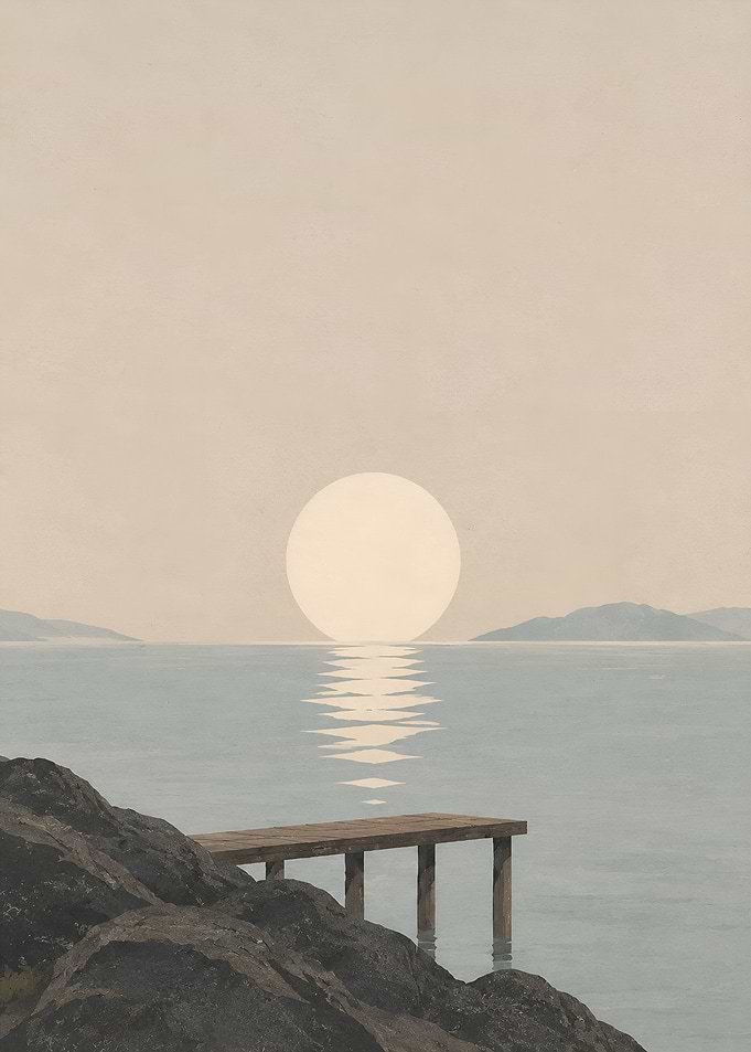 Minimalist Landscape Sunset Over Calm Water